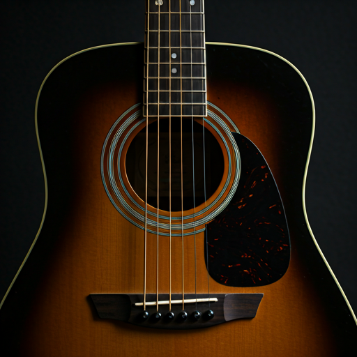 Close up of acoustic guitar strings